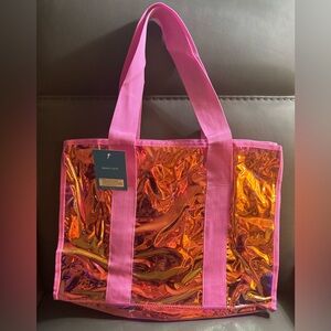 Vibrant Pink and Orange Sunglow Style Beach Tote Reflecting Pink Multi Colors